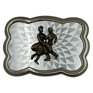 Square Dancing Couple Belt Buckle Mens Vintage Collectible Nickel Plated